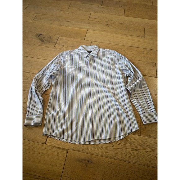 Tasso Elba Mens L Striped Long Sleeve Button Down Shirt Cotton Casual - Picture 1 of 9